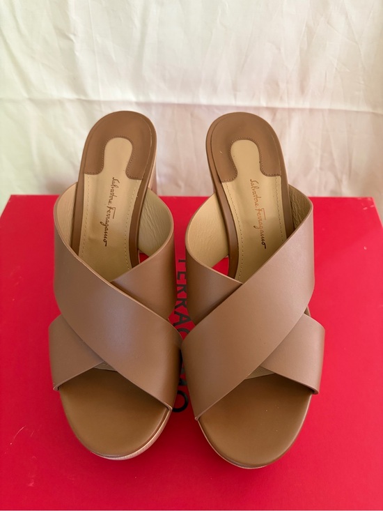 Salvatore Ferragamo Shoes - Salvatore Ferragamo Brown Leather Crisscross Slide Mules